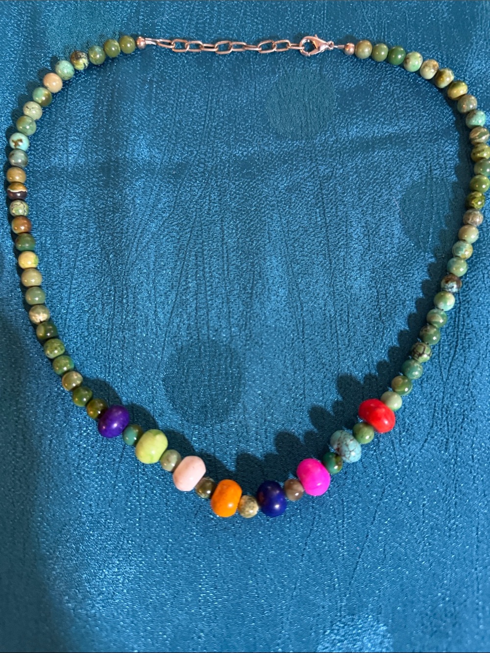 Beaded Multicolor Gemstone Necklace - Green with Multicolor Accents